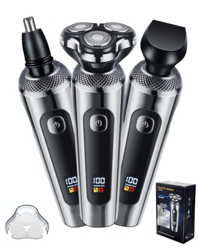 Rasoio Elettrico per Uomo 6 Testine, Set Rifinitore 3 in 1 (Barba/Capelli/Naso), Rasatura IPX5 Subacquea, Doppio Motore, Tagliacapelli Integrato, Schermo LED e Ricarica Veloce