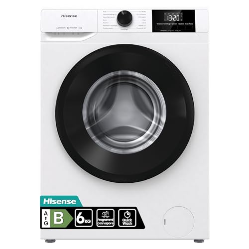 Hisense WF1G6021BW Lavatrice Slim a Carica Frontale 6 kg, 1200 rpm, 15 Programmi, Display LED, Programma Rapido, Partenza Ritardata, Classe Energetica B