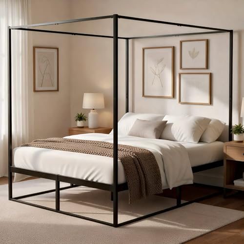 CLP Letto a Baldacchino Batoni, Letto Matrimoniale per Adulti, Struttura e Rete in Metallo Nero, Letto Stabile, Dimensione:140 x 200 cm