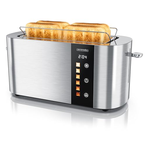 Tostapane a 2 Lunghe Fessure per 4 Fette, 1500 W, Visualizzazione a colori dei livelli di doratura, Display con indicazione del tempo rimanente, Tasti touch, Scaldapasta viennese, Doratura da 1 a 6