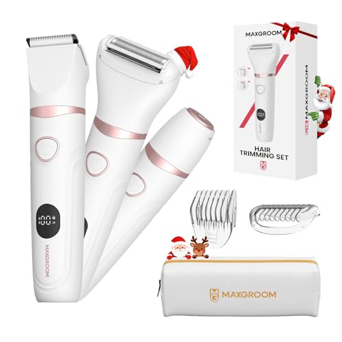 MAXGROOM Rasoio Elettrico Donna, 3-in-1 Impermeabile Depilatore Corpo Donna, Rasoio Parti Intime Kit per Viso, Corpo e Inguine con Lama Ceramica, Ricarica Rapida Type-C, Led Display