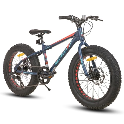 Hiland 20 pollici, mountain bike per bambini, 7 marce, Fat Tires, mountain bike, doppio freno a disco per bambini, per ragazzi e ragazze, colore: Argento/Verde/Bianco/Blu (blu)