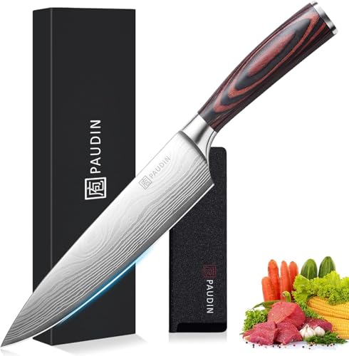 PAUDIN Coltello da Chef Professionale da 20 cm, da Cucina per Cuoco, in Acciaio Inossidabile al Carbonio di Alta Qualit&agrave;, Lama Super Affilata con Impugnatura Ergonomica