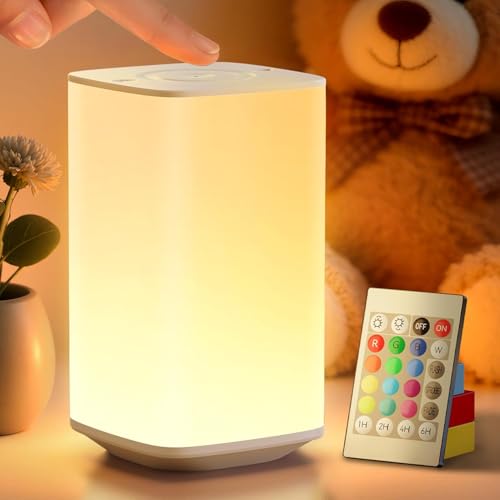 Auxmir Lampada da Comodino Touch, Luce Notturna Bambini con 256 Colori RGB Regolabili, Abat Jour da Comodino Ricaricabile 4000mAh per Crea Atmosfera, Camera da Letto, Soggiorno,Campeggio