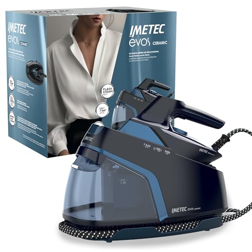 Imetec Evos Ceramic Ferro da Stiro con Caldaia, Pressione fino a 7 Bar, Tecnologia Flash Steam, Colpo Vapore 500g, Piastra Scorrevole Infinity Glide Ceramic, 2400W, Anticalcare, Ricarica continua