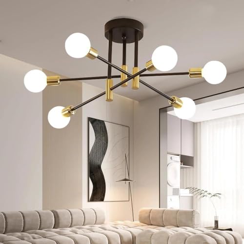 Comely Lampadario Sputnik, 6 Luci E27 Plafoniera Soffitto Vintage in Metallo, Lampadario da Soffitto Moderno Regolabile di 180&deg; per Camera da letto Soggiorno Loft Cucina, Diametro 72CM