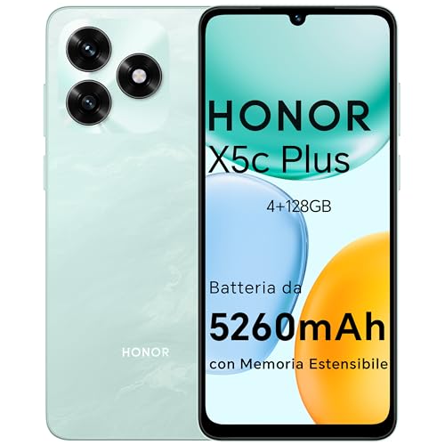 HONOR X5c Plus Smartphone,5260 mAh, 4G RAM/128G telefono con Display 6,74 pollici 90 Hz, Fotocamera 50+5MP, Android 15, Octa-core cellulare impronta digitale e riconoscimento facciale, Ocean Cyan