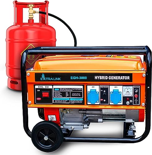 Extralink Generatore di Corrente 3000W Benzina/Gas | Gruppo Elettrogeno 230 V con Motore 170F, Sinusoide Pura, Avviamento a Strappo e Protezione da Sovraccarico | Compatto per Casa e Campeggio