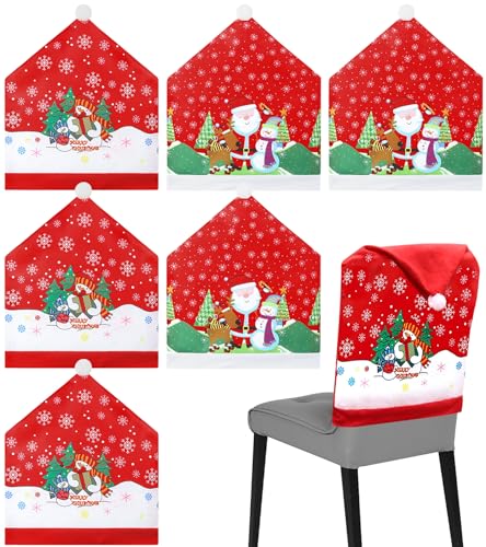ITMNMNL Coprisedia Natalizi,Coprisedie Natalizie 6 Pezzi Coprisedie Natalizi,Coprisedie Cappello di Babbo Natale,Coprisedie Natalizie Copri Sedie Decorazione Natalizia Festa - 60×50cm