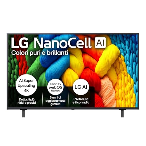 LG NanoCell AI NANO80 TV 50 pollici, Smart TV 4K, Processore α7 Gen8, Tecnologia NanoCell, webOS con AI e telecomando puntatore AI, Filmmaker mode, Gaming con VRR 4K@60Hz, 50NANO80A6B 2025