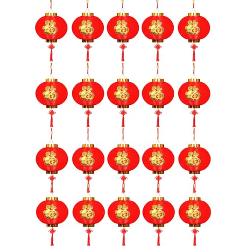 Eterspr 20 Pezzi Mini Lanterne Cinesi Rosse, Lanterne Rosse Cinesi Decorazioni, per Capodanno, Festa di Primavera, Matrimoni e Feste(Carattere Fu)
