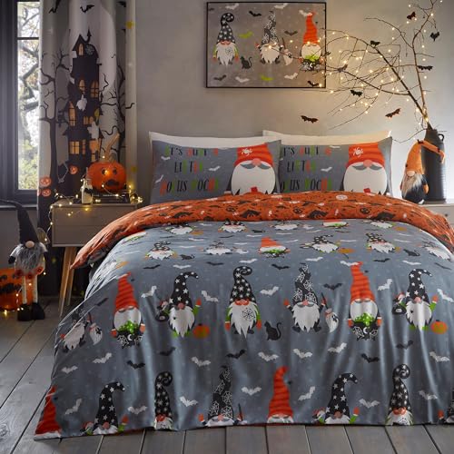 Bedlam Copriletto Gonks Spaventosi Matrimoniale (200 x 200cm) - Reversibile (2 Design) - Copriletto Luminoso al Buio - Pipistrelli e Zucche Spaventose - Decorazioni Halloween