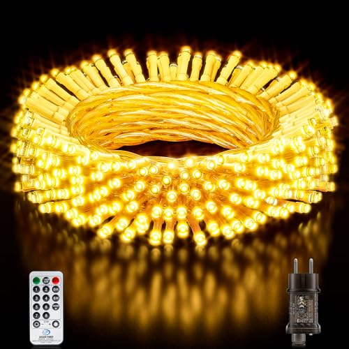 Buudala Luci Albero di Natale, 31.2M/102.36FT 220 LED Luci Natalizie da Esterno ed Interno, 8 Modalit&agrave; con Funzione Memoria e Telecomando Luci di Natale per Giardino, Balcone, Festa - Bianco Caldo