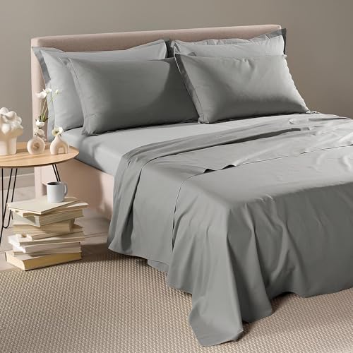 Caleffi Completo Lenzuola Matrimoniale Bicolore in Cotone e Lyocell Art. Vita Lenzuolo Superiore 240x280 cm, Lenzuolo con Angoli 180x200 cm e 2 Federe 50x80 cm (Grigio)