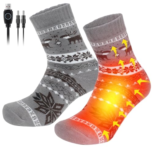 Coikes Scaldapiedi Elettrici 3 Temperatura Regolabile Scaldapiedi Elettrico Morbido Calzini Riscaldanti Elettrici USB Ricarica Piedi per Donn Calzini Riscaldati per la casa l'ufficio (Grigio)