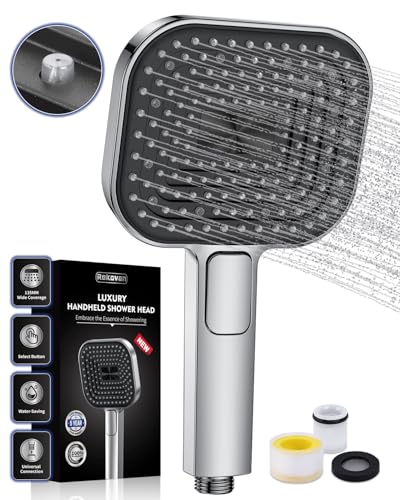 Soffione Doccia Anticalcare, Doccino per Doccia Alta Pressione, Doccetta Grande 135 mm 【Silicone Qualità Alimentare】, 【Risparmio idrico 43%】, Telefono Doccia 3 Modalità di Getto, Cromato (senza tubo)