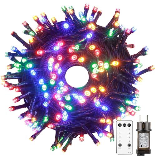 Tacobey Luci Albero di Natale Multicolore, 20M 200 LED Catena Luminosa con Telecomando, 8 Modalità, Impermeabile, Timer, Luci Natalizie da Esterno ed Interno, Cavo Verde Scuro