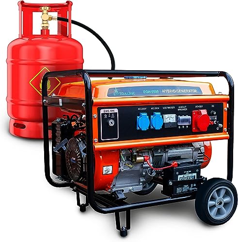 Extralink Generatore di Corrente 5500W Benzina/Gas | Gruppo Elettrogeno Trifase 400 V con Avviamento Elettrico e Sinusoide Pura | Portatile e Silenzioso per Casa, Officina e Campeggio