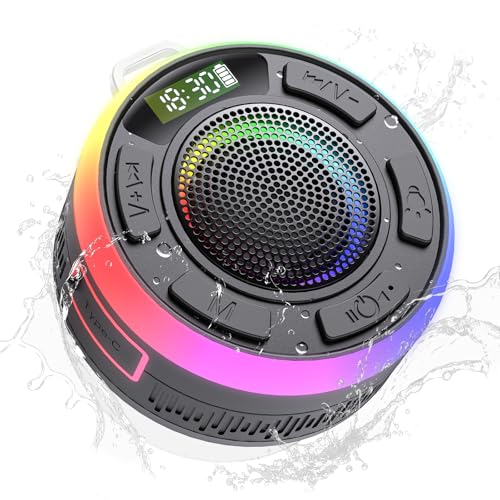 Cassa Bluetooth Doccia, Cassa Bluetooth Portatile IP7 Impermeabile con Ventosa, 360°Associazione Stereo Altoparlante Bluetooth con Luce LED Colorate, Speaker Bluetooth per Viaggi Doccia Esterno 2025
