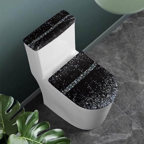 Tomeusey Set di 2 copriwater con luci natalizie, per decorazioni per il bagno, copertura per serbatoio resistente, in tessuto, copertura antipolvere