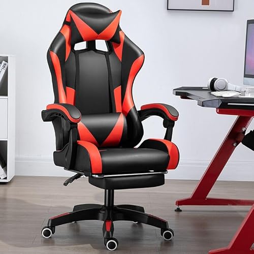IZTOSS Sedia Gaming Economica,Sedia Gamer con Poggiapiedi Poggiatesta Cuscino Lumbare (G1-Rosso)