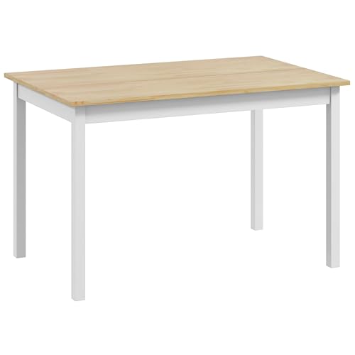 HOMCOM Tavolo da Pranzo Minimal per 4 Persone, Tavolo in Legno di Pino con Piedini Antiscivolo, 120x75x75 cm, Bianco e Colore Legno