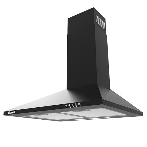 CIARRA Classe A Cappa Aspirante 60cm CAB6201A Nero 370m&sup3;/h Cappa da Cucina 3 livelli illuminazione a LED Filtro ai Carboni Attivi Cappa a Parete Piramide Aria di Scarico