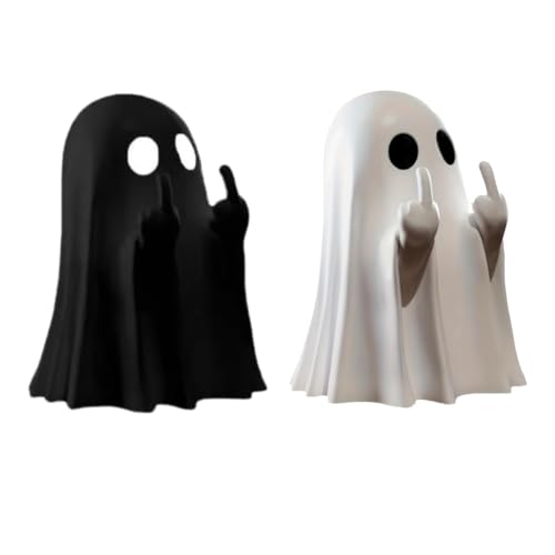2 statuette di fantasma di Halloween, in bianco e nero, divertente statua a forma di fantasma, decorazione di Halloween per regali, oggetti di scena da tavolo, decorazione per la casa