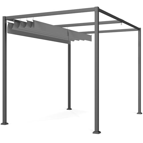 Outsunny Gazebo Pergola da Giardino 3x2m con Telo Scorrevole in Metallo e Poliestere Anti UV, Grigio e Nero