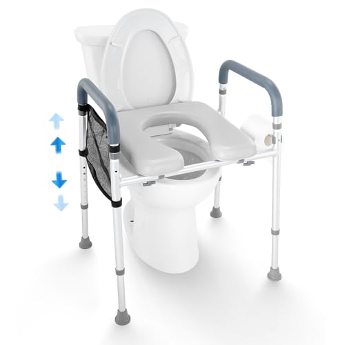 VEVOR Sedile WC Rialzato, Altezza Regolabile tra 49,9 a 64,9 cm, Portata max. 158 kg, Telaio in Alluminio Imbottito, Sedile WC Rialzato Universale, per Anziani, Disabili, Incinte, Ausilio da Bagno