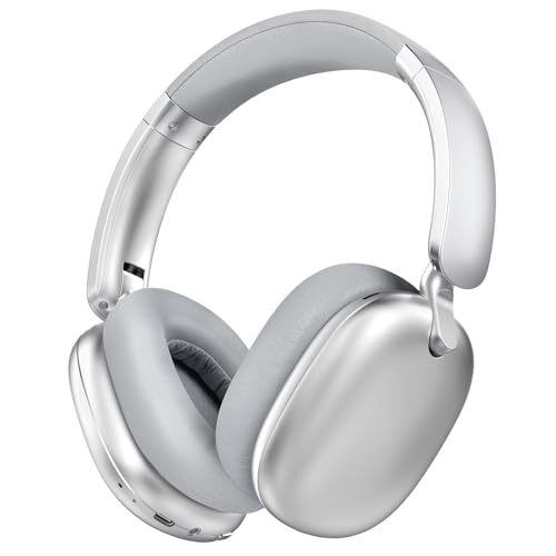 RORSOU C6 Cuffie con Cancellazione Attiva del Rumore, Cuffie Wireless Over Ear Bluetooth, Cuffie Leggere Piegevoli con Cupole Profonde per Bassi Comfort e Microfono Argento