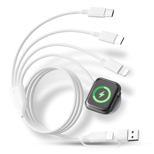 SUNNIFLY Cavo di Ricarica Multifunzionale Dotato di Connettore Lightnin-g, USB-C e Connettore Magnetico, Compatibile con i-Phone, Appl-e Watch e Smartphone Androi-d (Lunghezza 1,2m)