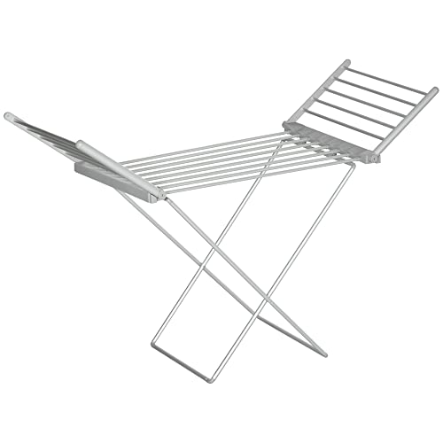 HOMCOM Stendino Elettrico Riscaldato con Ali, Stendibiancheria Pieghevole in Lega di Alluminio Salvaspazio, 144x53x91cm, Argento