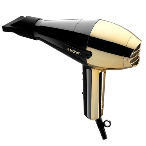 Phon per capelli Elchim 2001 Black&Gold | Asciugacapelli Professionale | Due Velocit&agrave; | Cinque temperature | Motore di Lunga Durata | Per Capelli Morbidi e Setosi |1700-2000W 220-240V