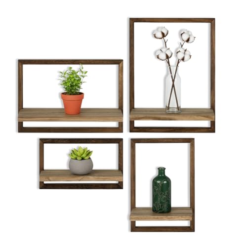 Avilia - Set 4 Mensole da Muro in Legno Scuro Design Moderno e Robusto per Casa e Ufficio, Installazione Facile e Versatile per Decorazioni, Libri e Oggetti d&rsquo;Arredo