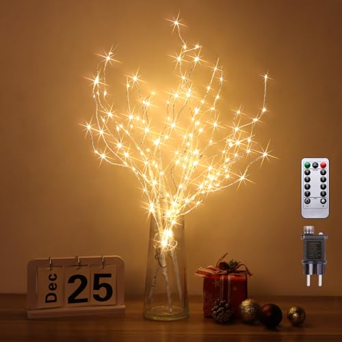 Guijiyi Luci A Ramo, 3 Pezzi Luci A Ramo Di Betulla Con 144 LED E Spina, 8 Modalit&agrave; Di Illuminazione, Rami Illuminati Bianco Caldo Fai Da Te Per Decorazioni Di Natale, Ringraziamento E Soggiorno