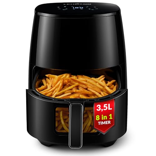 LEHMANN Friggitrice ad Aria 3,5 Litri, Airfryer 8 in 1 con Finestra di Visualizzazione, 8 Programmi, Temperatura Regolabile 80-200&deg;C, Controllo Tattile, Cassetto Lavabile in Lavastoviglie, Compatto