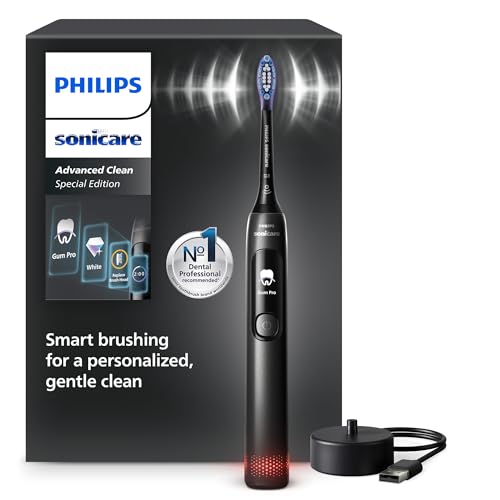Philips Sonicare AdvancedClean Limited Edition, Spazzolino elettrico - schermo smart, sensore di pressione, promemoria sostituzione testina, 5 modalit&agrave; di spazzolamento e SmarTimer, nero, HX3792/11