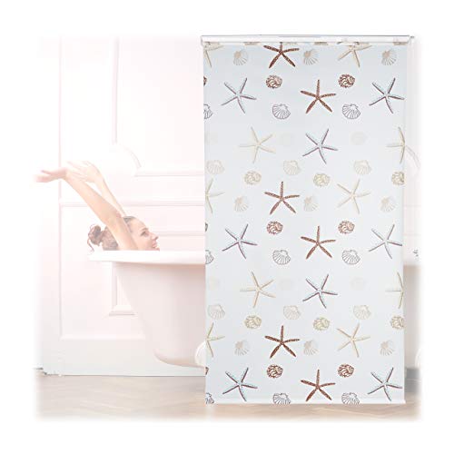 relaxdays Tenda a Rullo Ocean, Impermeabile, Vasca, Doccia, Conchiglie, Montaggio a Soffitto, 120x240 cm, Semitrasparente