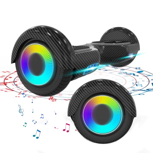 ELEKGO Hoverboard 6,5 pollici con altoparlante Bluetooth Scooter autobilanciato, motore colorato, luci a LED per bambini (Carbon-Black)