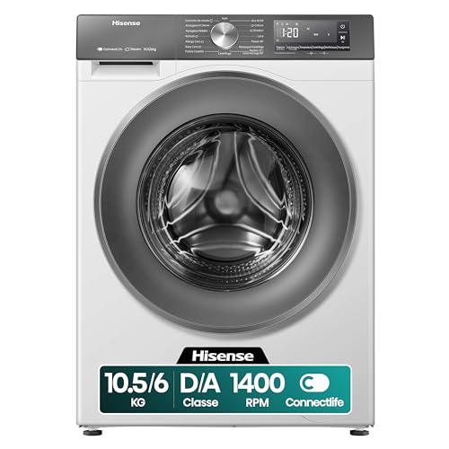Hisense WD3S1043BW7 Lavasciuga 10,5 + 6 Kg, 1400 Rpm, 19 Programmi Automatici, Vapore, Motore Inverter, Classe Energetica A-20%/D, Display Led, Grigio, WiFi