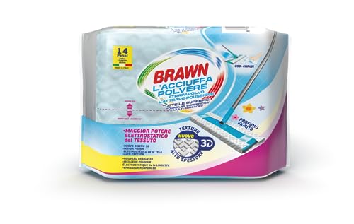 Brawn Acciuffapolvere Tutte le Superfici, Tessuto in Texture 3D ad Alto Spessore con Maggiore Potere Elettrostatico, Profumo Fiorito, Confezione da 14 Panni