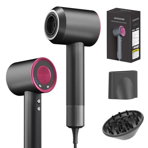 AIUNAOM Phon Capelli Professionale 160.000 giri/min- 500 Milioni Di Ioni Negativi, Accessori Magnetici, 3 Impostazioni Di Velocit&agrave; e 4 Regolazioni Di Temperatura,Per Animali, Salone e Casa