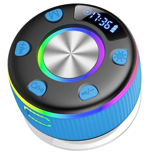Cassa Bluetooth Doccia 5.3, IP7 Impermeabile Altoparlante Doccia con Luce RGB Ventosa, 8H di Autonomia con 7 Modalit&agrave; RGB, HiFi Stereo Speaker Bluetooth per Bagno Piscina Viaggi, Tipo-C, Blu Scuro