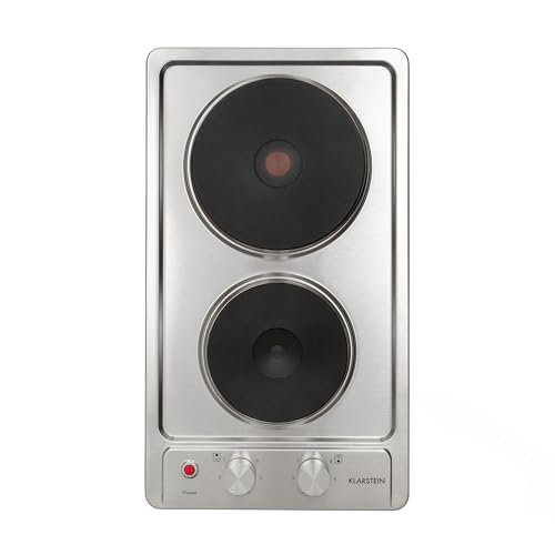 KLARSTEIN Appetito Domino - Piano Cottura a Incasso, 2 Piastre, 3000 W, Indicazione Calore Residuo, Manopole, 6 Livelli di Potenza, in Alto: &Oslash; 19 cm in Basso: &Oslash; 15 cm, Elettrico, Acciaio Inox,Argento