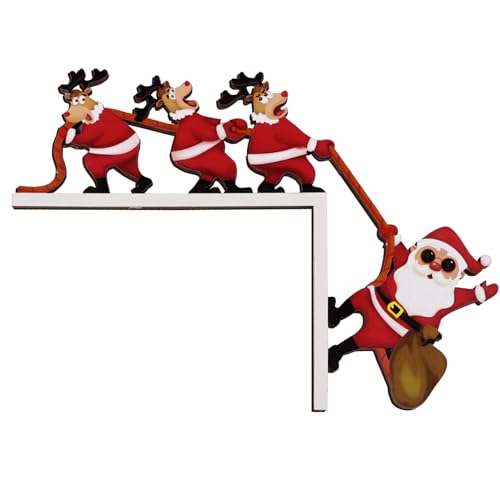 GEBETTER Decorazioni Natalizie Porta Ingresso Legno, Babbo Natale Renne, Addobbi Natalizi Porta Ingresso Casa Cornice per Porta Finestra Natale