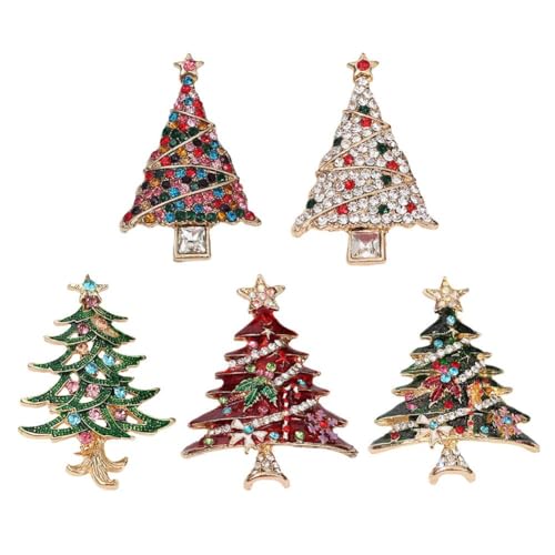 5 Spille Albero di Natale Spilla da Petto Spilla di Cristallo Elegante Spilla da Bavero, Spilla Natalizia Spille Metalliche Albero di Natale Gioielli di Moda Regalo per Donne Buon Natale Decorazioni