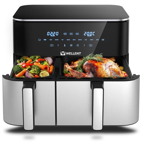 Friggitrice ad Aria 11L con Doppio Cestello (4+7L), Air Fryer XXL 2600W, Doppia Resistenza, 10 Programmi, Cottura Indipendente & Sync, Risultati Croccanti con Poco Olio, Touchscreen Digitale