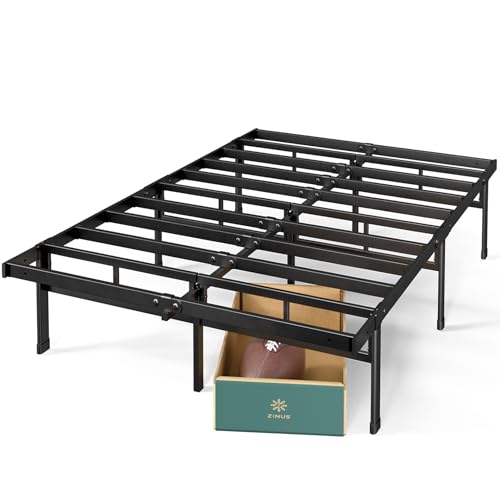 Zinus Justin Rete Matrimoniale 160x190 cm - Struttura Letto con Doghe in Metallo Incluse - Altezza 36 cm con Spazio Sottostante - Facile da Montare - Nero