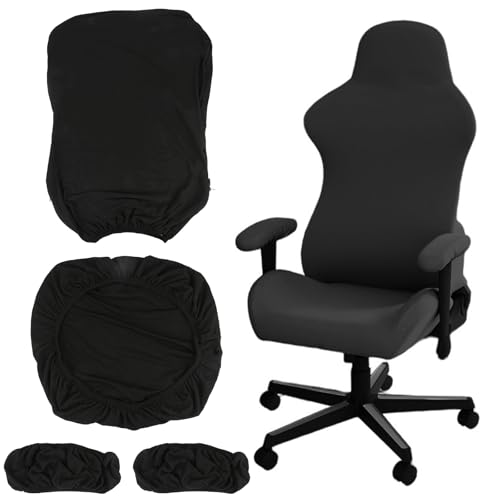 4 Pezzi Copri Sedia Gaming, Nero Copri Sedia da Ufficio, Coprisedia Elasticizzati per Sedias Gaming, Lavabile Rivestimento Sedias Gamings, con Copri-braccia, per Chair da Ufficio, Chair Gioco